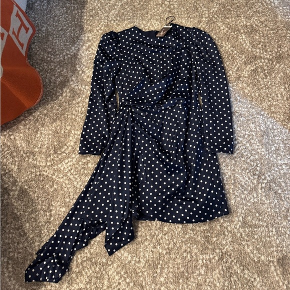KEEPSAKE the Label Asymmetrical Navy Polka Dot Dress - Picture 3 of 5
